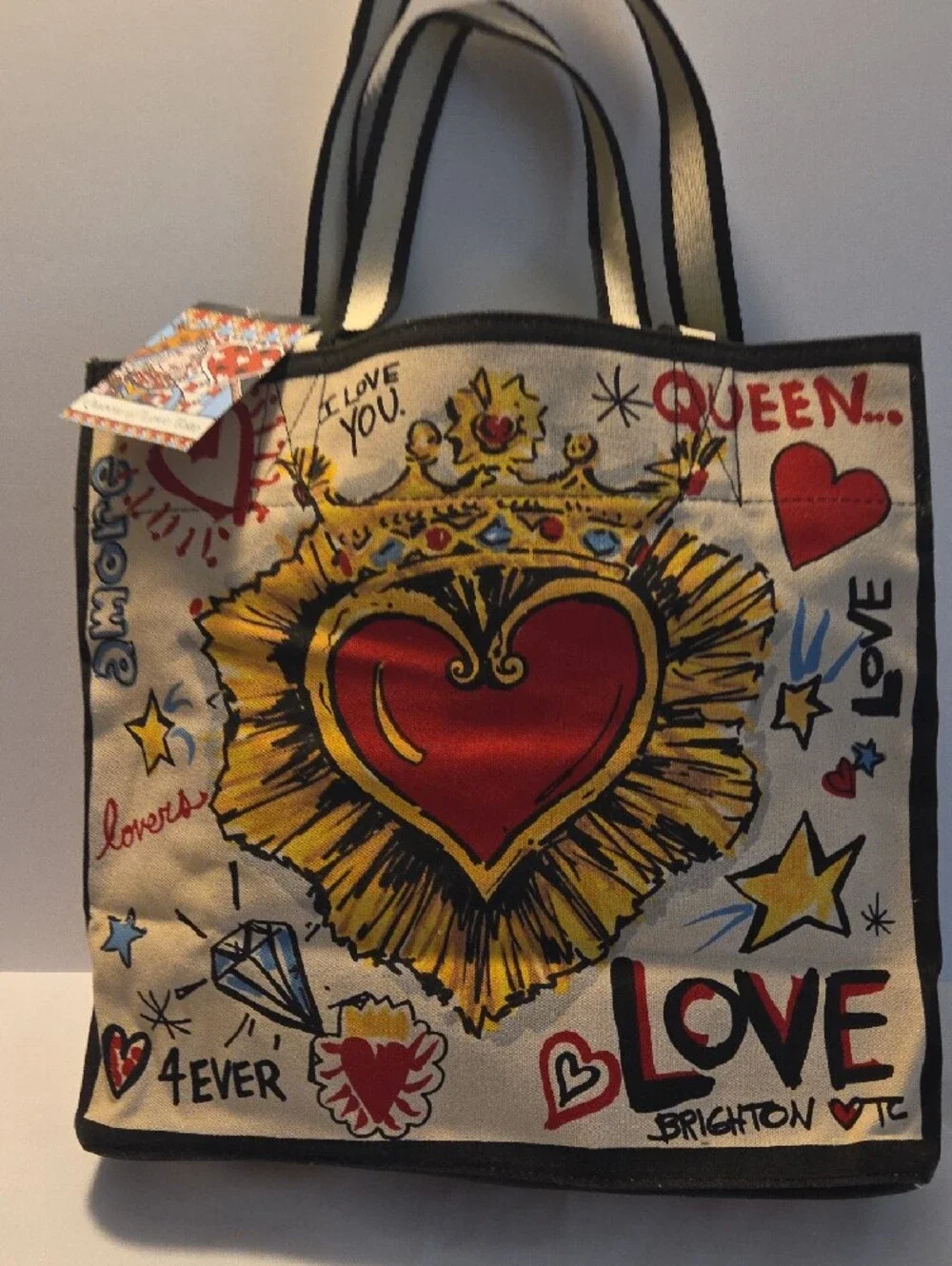 Brighton Canvas Queen Of Love Tote - Beige, Red, Blue & Yellow